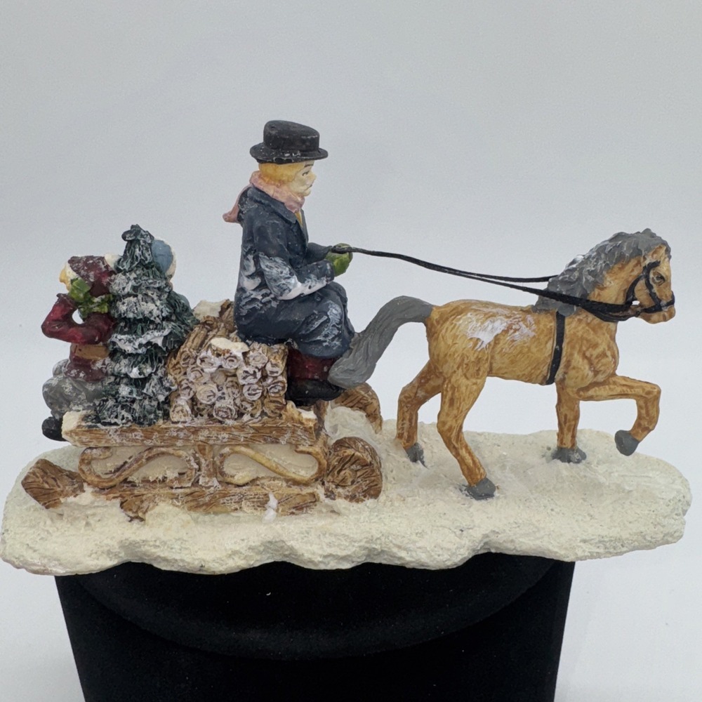 Figurine Ceramic Christmas Collectible Father & Children Horse Sleigh w/Box